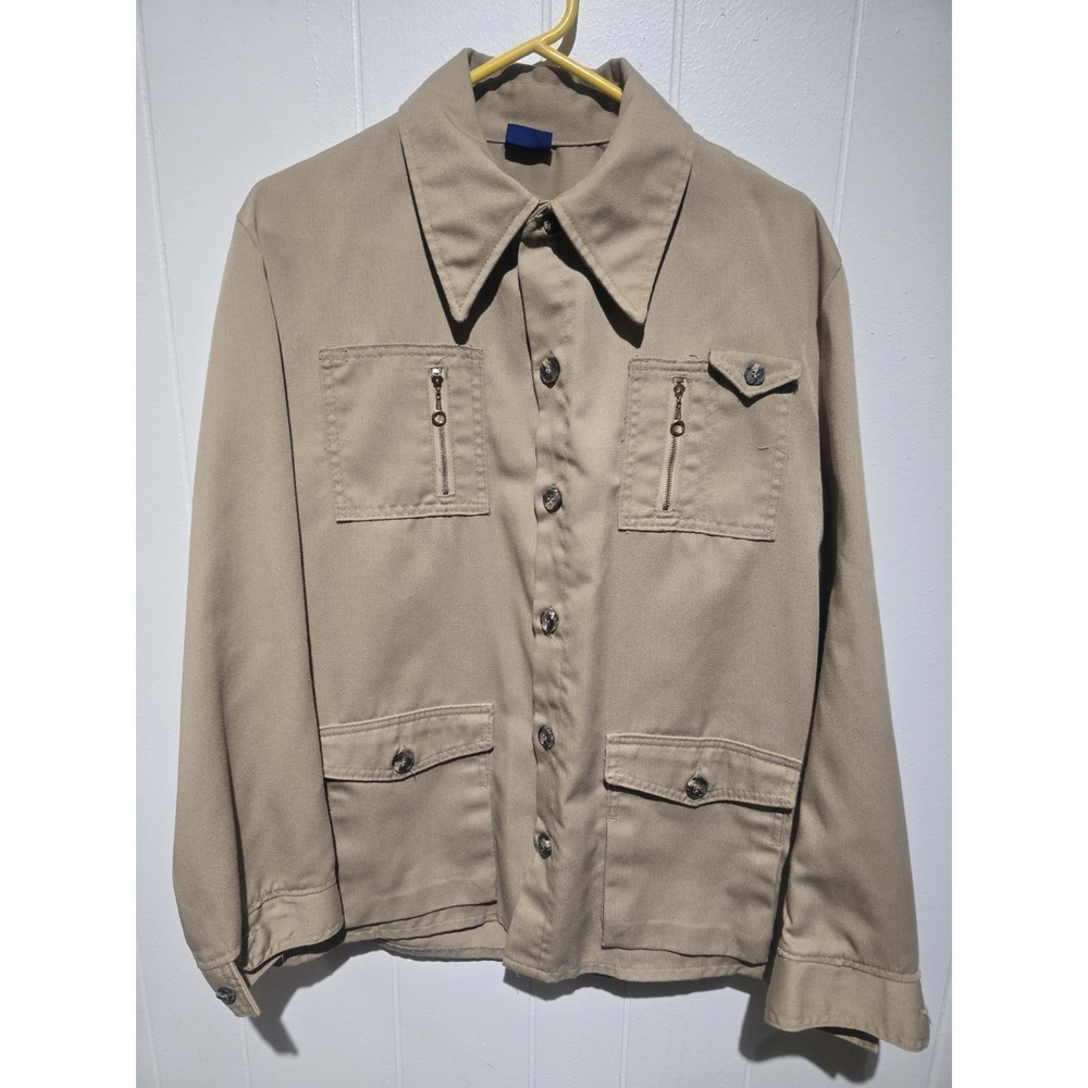 Vintage Sears Jeans Joint Shirt Jacket  Mens L (42-44) Safari Coat Khaki Tan